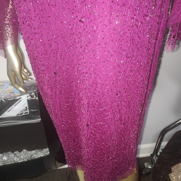 NWT $$269 Adrianna Papell Fully Beaded Cocktail Dress with Flutter Sleeves - Picture 7 of 12